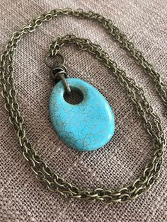 Turquoise color magnesite pendant on a brass chain with brass loop detailing. Turquoise Brass Necklaces For Jewelry Making, Turquoise Pendant Necklace In Brass, Turquoise Color, Brass Chain, Pendant Necklaces, Jewelry Necklace Pendant, Jewelry Necklaces, Necklaces, Turquoise