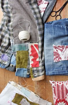 mending sleeves and torn jeans with scraps and embroidery thread Adding Patches To Clothes, Embroidery Repair, Siberian Forest, Recycled Shirts, Mending Clothes, Ann Wood, Patchwork Clothes, Diy Textiles, Upcycle Sewing