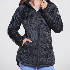 Size 2xl New Without Tags Diamond-Quilted Fabric With Lightweight Polyester Fill Open Hand Welt Pockets With Fleece Lining Zipper Garage At Neck Edge For Comfort Fabric Features Breathable, Lightweight, Water Repellent Composition 55% Polyester, 45% Nylon Black Quilted Outerwear For Outdoor Activities, Sporty Long Sleeve Quilted Jacket For Fall, Black Nylon Athleisure Outerwear, Sporty Long Sleeve Quilted Jacket For Outdoor, Versatile Long Sleeve Windbreaker For Winter, Casual Black Nylon Quilted Jacket, Black Quilted Jacket For Outdoor Activities, Black Quilted Long Sleeve Jacket For Outdoor Activities, Black Quilted Long Sleeve Jacket For Outdoor