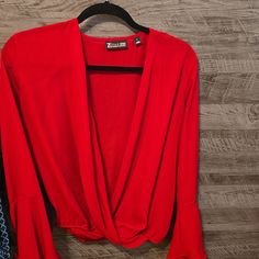 Never Used, Trendy Red Long Sleeve Blouse, Red Long Sleeve Blouse For Summer, Red V-neck Blouse For Fall, Chic Red V-neck Top, Red Trendy Spring Blouse, Trendy Red Spring Blouse, Red Long Sleeve Blouse For Day Out, Red Trendy Blouse For Spring, Trendy Red Top For Spring