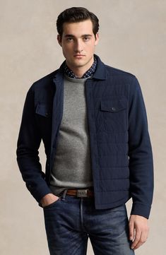 Add a lightweight layer to your look with this hearty shirt-jacket made from a piqué double knit enhanced with quilting for extra warmth. Genuine horn buttons define the silhouette, while two chest pockets keep your essentials secure. 29" length Front button closure Spread collar Long sleeves with one-button cuffs Chest button-flap patch pockets Partially lined, with 100% polyester fill 78% cotton, 22% polyester with 100% nylon contrast Dry clean Made in Vietnam Casual Wool Outerwear With Patch Pockets, Classic Cotton Quilted Jacket For Fall, Long Sleeve Business Casual Outerwear With Patch Pockets, Long Sleeve Outerwear With Patch Pockets For Business Casual, Fitted Quilted Jacket With Padded Collar Casual Style, Fitted Casual Quilted Jacket With Padded Collar, Classic Cotton Quilted Jacket For Work, Long Sleeve Quilted Jacket With Pockets, Casual Long Sleeve Quilted Jacket With Pockets