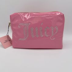 Juicy Couture Pink Bling Patent Cosmetic Travel Bag Brand New With Tag Next Day Shipping Couture Makeup, Rhinestone Makeup, Black Cosmetics, Mushroom Jewelry, Pink Cosmetics, Barrel Bag, Pink Bling, Couture Bags, Juicy Couture Bags