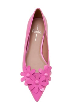 Glossy studs center floral appliqués at the vamp of a sleek leather flat fashioned with a pointy toe for contemporary allure. Cushioned footbed Slip-resistant sole Leather upper/synthetic lining/rubber sole Imported Floral Shoes Outfit, Pink Shoes Outfit, Dressy Flats Shoes, Dressy Flats, Floral Flats, Funky Shoes, Wedding Shoes Flats, Flower Shoes, Flat Dress Shoes