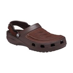 The Crocs� Yukon Vista II LiteRide� Clogs for Men are the next evolution of comfortable clogs. These clogs feature leather instep plugs for a different Crocs look and feel. The super-cushioned LiteRide footbeds boosts comfort. Adjustable back straps allow you to find that perfect fit. These Crocs feature the signature Croslite� shell material that keeps your travels comfortable. Imported. Manufacturer style #: 207689.  Leather instep plug;   Super-cushioned LiteRide footbeds;   Adjustable back s Brown Outdoor Slides With Rubber Sole, Brown Slides With Rubber Sole For Outdoor, Brown Clogs With Rubber Sole For Outdoor Activities, Casual Brown Clogs For Outdoor Activities, Comfortable Brown Clogs For Outdoor, Brown Round Toe Clogs For Outdoor Activities, Leather Clogs With Removable Insole For Outdoor Activities, Brown Outdoor Mules With Cushioned Footbed, Leather Clogs With Cushioned Footbed For Outdoor Activities