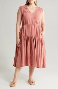 Caslon® Tiered Cotton Midi Dress | Nordstrom Tiered Midi Dress, Cotton Midi Dress, Diy Style, Sewing Inspiration, Nordstrom Dresses, Dress Making, Drawstring Waist, Cap Sleeves, Art Style