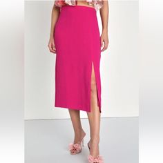 Never Worn, Nwt Chic Pink Pencil Skirt For Party, Pink Long Skirt For Night Out, Pink Midi Skirt For Night Out, Spring Fitted Pencil Skirt With Split Design, Fitted Pencil Skirt With Split Design For Spring, Spring Midi Skirt For Date Night, Spring Maxi Skirt For Night Out With Lining, Spring Maxi Skirt With Lining For Night Out, Spring Maxi Skirt With Lined Detail For Night Out