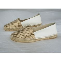 Club Monaco Style: Ryan Size: 8.5 (39) Color: White And Gold White Genuine Leather Espadrille Flats With Gold And White Woven Chevron Pattern Brand New! Never Worn!!!! White Chic Espadrilles With Round Toe, White Espadrilles With Textured Sole For Summer, White Slip-on Espadrilles With Flat Heel, White Slip-on Flat Heel Espadrilles, White Flat Heel Espadrilles, Chic White Closed Toe Espadrilles, White Slip-on Flat Espadrilles, White Leather Espadrilles With Round Toe, Gold Slip-on Espadrilles For Spring