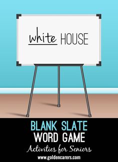 a white board with the words blank slate word game written on it and an image of a