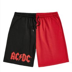 Limited Edition Retro Ac/Dc Punk Rock Graphic Two Tone Colorblock Shorts. ** Brand New ** - Non Smoking Home. - Authentic. - Original Attached Tags. - Original Packaging. - 100% Polyester. - Pockets. - Front Tie Drawstring. - Colorblock. Bundle And Save Black Color Block Bottoms For Streetwear, Black Shorts With Contrast Color For Summer, Black Summer Shorts With Contrast Color, Edgy Summer Bottoms With Letter Print, Black Cotton Color Block Bottoms, Black Rock Bottoms For Concert, Black Rock Style Bottoms For Concert, Rock Style Black Bottoms For Concert, Trendy Red Color Block Bottoms