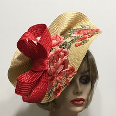 Camel Derby Fascinator, Horse Race Hat, Kentucky Derby Hat, Preakness Fascinator, Races Fascinator, Rose Church Hat, Tea Party Hat This elegant Fascinator is perfect to wear to a Garden Party, Wedding Guest, Showers, Beach Wedding, Graduation, Church or Races. This is a Camel Fascinator featuring a Blended Red and Tangerine embroidered Rose piece with a coordinating 1" satin covered headband. Hats and accessories are not returnable. Please review our shop policies section if you have any questions, thank you. This hat for women ships free First Class Mail within one day. All hats are ready to ship in a perfectly sized box for the hat. Not folded.  When not wearing your hat you can display it on a dresser, bed corner, or anywhere to enjoy it. Each piece is uniquely made one at a time with m Handmade Fitted Hats For Formal Occasions, Handmade Fitted Formal Hats, Formal Fitted Handmade Hats, Red Summer Hats For Garden Party, Red Curved Brim Fascinator For Garden Party, Red Hats For Spring Garden Party, Red Hat For Garden Party And Kentucky Derby, Handmade Straw Hat For Spring Party, Handmade Red Party Hat