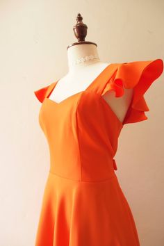 OLIVIA Orange Dress Orange Bridesmaid Dress Swing Dance | Etsy Orange Party Dress With Sweetheart Neckline, Fitted Orange Dress With Sweetheart Neckline, Orange Fitted Dress With Sweetheart Neckline, Flirty Sleeveless Orange Dress, Orange Wedding Dress With Sweetheart Neckline, Cute Ruffled Dresses For Bridesmaids, Cute Ruffled Bridesmaid Dress, Cute Bridesmaid Dresses With Ruffles, Summer Orange Dresses With Fitted Bodice