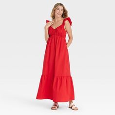 Women's Flutter Cap Sleeve Maxi A-Line Dress - Universal Thread™ Red M Maxi Shift Dress, Dress Sweetheart Neckline, Weekend Outfits, Mini Sundress, Ruched Midi Dress, Aline Dress, Mini Skater Dress, Midi Short Sleeve Dress, Capped Sleeve Dress