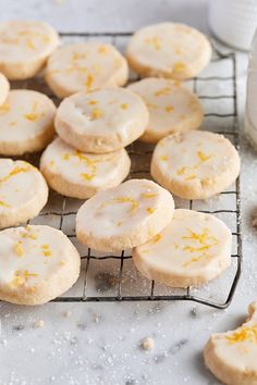 lemon shortbread cookies cooling on a wire rack