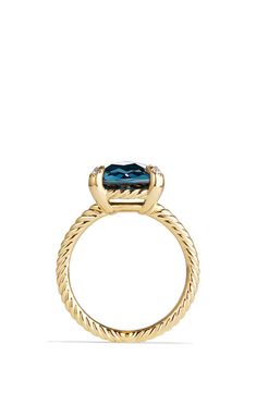 18-karat yellow gold. Faceted garnet or Hampton blue topaz. Pavé diamonds, 0.05 total carat weight. Ring, 11mm. Imported. >Diamond Guide 21 Bday, Bday Wishlist, David Yurman Ring, Blue Topaz Jewelry, Topaz Jewelry, Aquamarine Necklace, Blue Stone Ring, Diamond Guide, Bezel Ring