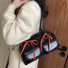 Aesthetic Ribbon Satchel Velvet Shoulder Bag Aesthetic Ribbon, Pu Pu, Club Outfits For Women, Back To School Bags, Bow Style, Closet Organizer, Pretty Bags, Mobile Phone Bag, Cute Bags