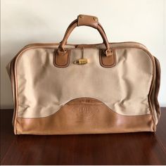 See Above. Gtd/Gem Classic Brown Luggage With Leather Trim, Beige Travel Bag With Brass Hardware, Designer Brown Luggage With Leather Trim, Classic Beige Travel Bag, Designer Brown Luggage With Leather Handles, Brown Travel Bag With Gold-tone Hardware, Bags Vintage, Travel Bags, Limited Time