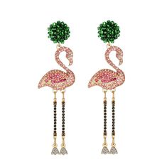 PRICES MAY VARY. **Long Flamingo Design**: These long pink flamingo dangle drop earrings feature a stunning bird motif adorned with crystal rhinestones. The unique and eye-catching design captures the essence of tropical elegance, perfect for adding a touch of exotic charm to your look. **Boho & Statement Style**: Embrace a bold bohemian vibe with these large, tassel earrings that make a strong fashion statement. Their distinctive design and sparkling details ensure they stand out, making them a Boho Birds, Bright Color Schemes, Vacation Jewelry, Flamingo Earrings, Bird Motif, Flamingo Pink, Pink Bird, Funky Jewelry, Dangling Earrings