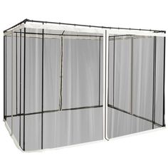 an outdoor enclosure with mesh covering on the sides