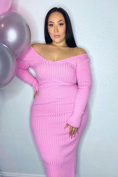 Available In Black, Red, Pink, Blue And Taupe Ribbed Dress V Neckline Ankle Length Long Sleeve Knit 70% Rayon 30% Nylon Imported | Kallan Knit Dress in Pink size 1X by Fashion Nova Kallan Knit Dress, African Wear Dresses, Ribbed Dress, Xl Fashion, Ribbed Dresses, African Wear, Curve Dresses, Knit Midi, Knit Midi Dress