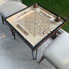 a glass table with a keyboard on it