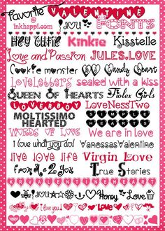 valentine's day poster with hearts and words in pink, black and white colors