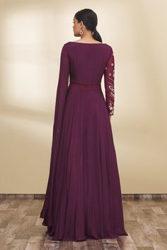 Wine gown highlighted with floral embroidered yoke, cape-style sleeve, sheer waist panel and floor length.
Component: 1
Embroidered
Neckline: Round
Sleeve Length: Asymmetric
Color: Maroon
Sheer waist panel
Cape-style sleeve - Aza Fashions Semi-stitched Evening Dress With Sheer Dupatta, Designer Anarkali Set With Sheer Dupatta And Cape Sleeves, Anarkali Set With Sheer Dupatta And Cape Sleeves, Elegant Anarkali Set With Resham Embroidery And Cape Sleeves, Designer Floor-length Embroidered Dress, Anarkali Set With Cape Sleeves For Wedding And Eid, Designer Semi-stitched Embroidered Maxi Dress, Designer Maxi Gown With Intricate Embroidery, Wedding Anarkali Set With Cape Sleeves For Eid