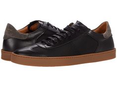 Bruno Magli Bono - Men's Shoes : Black Calf/Nylon : Your casual style gets an upgrade with the sporty Bruno Magli Bono sneaker. Leather sneaker featuring contrasting stitching at the toe. Traditional lace-up closure. Suede detail behind heel. Removable insole. Leather and textile upper. Leather lining and insole. Rubber gum outsole. Made in Italy. Measurements: Weight: 13 oz Product measurements were taken using size 42 (US Men's 9), width D - Medium. Please note that measurements may vary by si Bruno Frisoni Shoes, Bruno Magli Shoes Men, Brown Suede Slip-on Sneakers With Rubber Sole, Semi-formal Brown Chukka Boots With Rubber Sole, Black Lace-up Chukka Boots With Vibram Sole, Bruno Magli, Mens Shoes Black, Us Man, Leather Sneakers