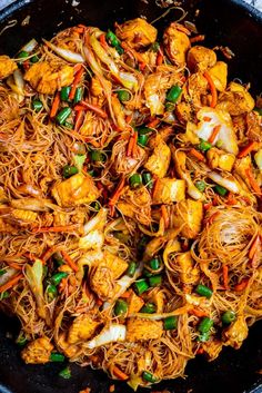 stir fry with chicken and vegetables in a skillet