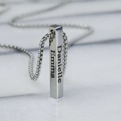 "Men's Bar Necklace - Personalize Bar Necklace - Men's Personalize Necklace - Men's Custom Necklace - Men's Engraved Necklace - Roman Numeral The simple and beautiful stainless steel necklace features a stainless steel palette you can engrave on it coordinates, message, names, roman numerals, initials, symbols ... Length: 23.6\" (60 cm ). Pendant size: 30cm Need a different length just write it to me in the \"message to the seller\" box of the order form. These make the perfect gift. Every purch Minimalist Stainless Steel Name Necklace, Minimalist Stainless Steel Name Necklace For Personalized Gift, Father's Day Name Necklace In Stainless Steel, Father's Day Stainless Steel Name Necklace, Father's Day Silver Custom Name Necklace, Customizable Name Necklace For Father's Day, Personalized Name Necklace For Father's Day, Custom Name Necklace For Mother's Day, Silver Name Necklace For Father's Day