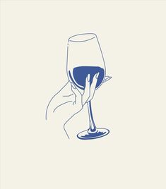 a hand holding a wine glass with blue liquid in it on a white background illustration