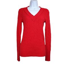 Loft Womens Long Sleeve Red V-Neck Wool Blend Cable Knit Sweater Size Xs Nwt Loft Long Sleeve V-Neck Wool Blend Cable Knit Pullover Sweater In Red. V-Neck Neckline. Long Sleeve Pullover Sweater. Cable Knit. Wool Blend. No Stains Or Holes. Casual Fall Winter Holiday Preppy Twee Cozy Comfy Knit Sweater. Size: Xs Length: 25" Pit To Pit: 14" Sleeve: 25" Condition: New With Tag Box R S/12/13pmerd Classic Red V-neck Sweater For Fall, Classic Red V-neck Long Sleeve Sweater, Red Knit V-neck Top, Classic Red V-neck Sweater, Fitted Red V-neck Sweater, Classic Red V-neck Sweater For Winter, Red V-neck Sweater For Spring, Red Knitted V-neck Top, Red Cable Knit Tops