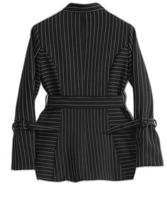 Chic Black Outerwear With Belted Cuffs, Black Winter Outerwear With Belted Cuffs, Black Fitted Belted Outerwear, Fitted Black Belted Outerwear, Chic Striped Winter Outerwear, Winter Striped Outerwear, Striped Winter Outerwear For Work, Striped Outerwear For Winter Workwear, Blazer For Women