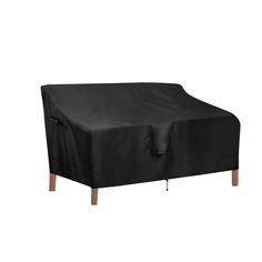 an outdoor furniture cover with wooden legs and black fabric on the top, in front of a white background