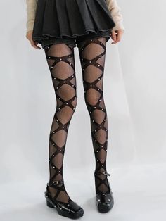 𝔇𝔢𝔱𝔞𝔦𝔩𝔰: Style: Goth, Punk, aliyah core Material: Spandex Quantity: 1 pair Highlights: Features the lace up & it's see through details Easy to style with platform shoes and adds warmth to your body Enjoy free shipping with a purchase of over 80$ Gothic Winter Bottoms For Concert, Gothic Black Tights For Alternative Fashion, Edgy Black Tights, Black Gothic Tight Bottoms, Gothic Stretch Tights, Emo Black Stretch Bottoms, Black Punk Hosiery For Alternative Fashion, Fitted Black Emo Tights, Edgy Black Thigh-high Tights