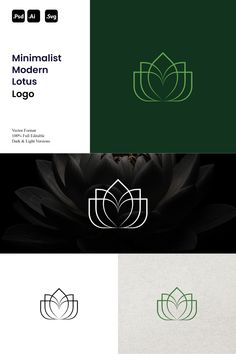 the logo for minimalist modern lotuss is shown in three different colors and shapes