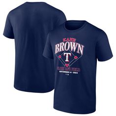 a blue t - shirt with the words brown on it