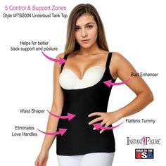 Introducing the unique InstantFigure Underbust Shapewear Top, designed to offer unparalleled slimming and shaping benefits. This plus-size compression shapewear top features an open bustline, allowing you to wear your preferred bra while providing comfortable slimming coverage from under your bust to your hips. The InstantFigure underbust top effectively flattens your tummy, eliminates muffin top, and slims and trims your waist. With comfortable, adjustable bra straps that are long enough to cri Supportive Fitted Shapewear With Built-in Bra, Stretch Tank Top With Built-in Bra, Shapewear Tank Top With Medium Bust Support, Supportive Shapewear Tank Top With Medium Bust Support, Fitted Smoothing Shapewear Tops, Fitted Full Coverage Shapewear Tops, Fitted Shapewear With Built-in Cups, Shapewear Tank Top With Built-in Bra, Supportive Shapewear Tank Top