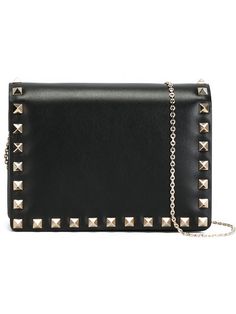 Shop Valentino Garavani 'Rockstud' crossbody bag in O' $1195 Black Leather Wallet On Chain For Party, Designer Formal Bags With Studs, Luxury Studded Shoulder Bag For Formal Occasions, Luxury Formal Shoulder Bag With Studs, Luxury Studded Formal Bags, Luxury Formal Bags With Studs, Black Studded Evening Bag, Formal Leather Bags With Studs, Chic Black Studded Shoulder Bag