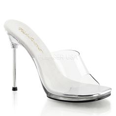 FABULICIOUS CHIC-01 Clear-Clear Stiletto Slides 1920s Shoes, Alternative Shoes, Single Sole Heels, Festival Shoes, Clear Shoes, Punk Boots, Pleaser Shoes, Gogo Boots, Cosplay Shoes