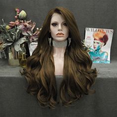 Brown Wig Synthetic Lace Front Wig Natural Wavy Long Hair Wigs for Women Wavy Long Hair, Long Hair Wigs, Hair Wigs For Women, Synthetic Lace Wigs, Brown Chocolate, Brown Highlights, Quality Hair Extensions, Brown Wig, Long Wavy Hair