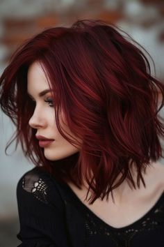 Dark Red Shoulder Length Hair, Scarlet Hair Color, Scarlet Red Hair, Red Velvet Hair Color, Vibrant Red Hair, Extension Board, Short Red Hair, Dark Red Hair