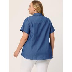 Denim button-up shirts women are featured in a classic style, short sleeve women's tops with a relaxed fit to add the perfect to any laidback look. Denim chambray button-down shirts for women featuring a basic collar, button closures in front, chest flap pockets, and spring and fall clothes with short sleeves that can be dropped down or rolled up. Casual Button-up Short Sleeve Shirt In Solid Color, Solid Color Cotton Short Sleeve Shirt, Cotton Short Sleeve Shirt In Solid Color, Relaxed Fit Tops With Buttoned Pockets, Denim Blue Top With Button Closure And Relaxed Fit, Solid Color Short Sleeve Relaxed Fit Blouse, Solid Color Short Sleeve Blouse With Relaxed Fit, Relaxed Fit Solid Color Short Sleeve Blouse, Solid Color Relaxed Fit Short Sleeve Blouse