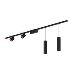 This ceiling track lighting kit in black includes two cylinder spotlights, two pendant lights, two 39.4 inch rails, and a PSU that sits in between two rails. Philips Hue, Hue Philips, Security Cameras For Home, Smart Lighting, Floor Lights, Recessed Lighting, Table Lamp Lighting, Pendant Lights, String Lights