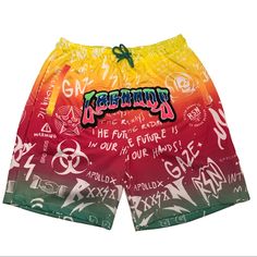 Men’s “Legends” Shorts. Sizes S, M, L, Xl, And Xxl. New With Tags. Great Quality. Casual Multicolor Bottoms With Letter Print, Multicolor Cotton Bottoms With Letter Print, Yellow Leisure Bottoms For Summer, Casual Yellow Shorts For Leisure, Sporty Multicolor Bottoms With Letter Print, Green Athletic Shorts For Streetwear In Summer, Multicolor Letter Print Bottoms For Streetwear, Green Athletic Shorts For Summer Streetwear, Summer Green Athletic Shorts For Streetwear