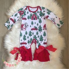 Discontinued! Once its gone- ITS GONE! This is our softest romper yet! Fabric is thick to keep warm. Get this adorable Christmas/Winter Romper today! Plus, snaps for an easy change. -This outfit runs on the larger side. If you order a 6-12 Month, count on it fitting a 12 month baby  -Cotton/polyester made -Accessories are sold separately.   *Returns and cancellation policy  Unfortunately Holiday and Clearance items cannot be returned. Our policy is valid for a period of 14 calendar days from the date of the delivery. If you receive your order and are not satisfied for any reason you can return the product for a refund. If the period of 14 days has lapsed, we cannot offer you a refund. In order to return an order, you must contact us first. You will be responsible for paying for the shippin White Long Sleeve Onesie For Holiday, Cute Cotton Onesie For Holidays, Long Sleeve Cotton Onesie For Holiday, Cotton Long Sleeve Onesie For Holiday, Holiday Long Sleeve Onesie, Long Sleeve Holiday Onesie, Cute Christmas Onesie, Cute Christmas Holiday Onesie, Christmas Long Sleeve Onesie For Playtime