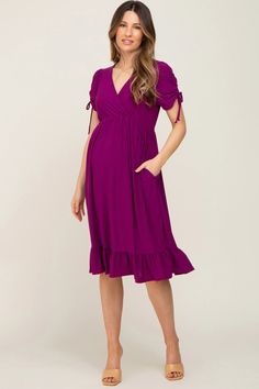 Purple Cinched Sleeve Maternity Midi Dress – PinkBlush Maternity Midi Dress, Pink Blush Maternity, Xl Dress, Maternity Clothes, Ruffle Hem, Blush Pink, Apparel Accessories, Dress Outfits, Midi Dress