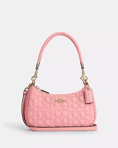 COACH® | Teri Shoulder Bag In Signature Leather Coach Bags Pink, Coach Teri Shoulder Bag, Pink Coach Bag, Pink Coach Purse, Pink Coach Purses, Classy Purses, Brand Name Bags, Pink Bags, Trendy Purses