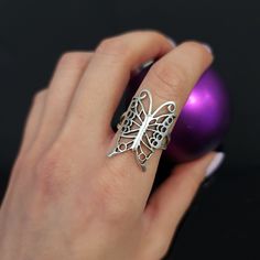 Silver Filigree Butterfly Ring, Monarch Butterfly Ring, Silver Boho Ring, Animal Ring, Animal Jewelry, Large Ring, Christmas Gift, R410 Unique Nickel-free Butterfly Ring For Gift, Handmade Adjustable Butterfly Ring, Handmade Silver Adjustable Butterfly Ring, Nickel-free Sterling Silver Butterfly Ring Gift, Butterfly Filigree Jewelry As A Gift, Butterfly-shaped Filigree Jewelry Gift, Butterfly Shaped Filigree Jewelry Gift, Butterfly Filigree Jewelry Gift, Adjustable Metal Butterfly Ring