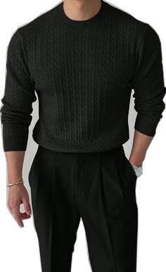 Black Turtleneck Polo Sweater For Winter, Black Long Sleeve Polo Sweater For Winter, Black Knit Crew Neck Polo Sweater, Black Knitted Long Sleeve Polo Sweater, Black Polo Sweater For Winter, Casual Black Knitted Polo Sweater, Black Knit Polo Sweater For Winter, Fitted Black Cable Knit Sweater, Black Knit Polo Sweater