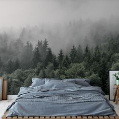 mountains are calling wall mural, nature wallpaper Mountain Wall Mural, Mountain Decal, Large Wall Murals, Foggy Mountains, Forest Wall Mural, Mountains Are Calling, Foggy Forest, Mountain Wallpaper, Forest Wall